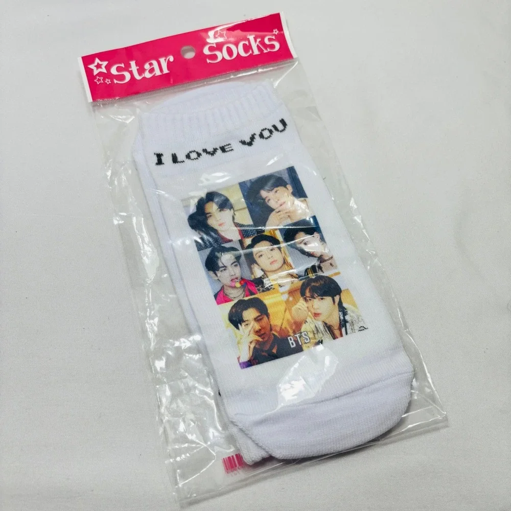 BTS K-Pop Star Socks White Ankle Socks I Love You Graphic Print ARMY Merchandise